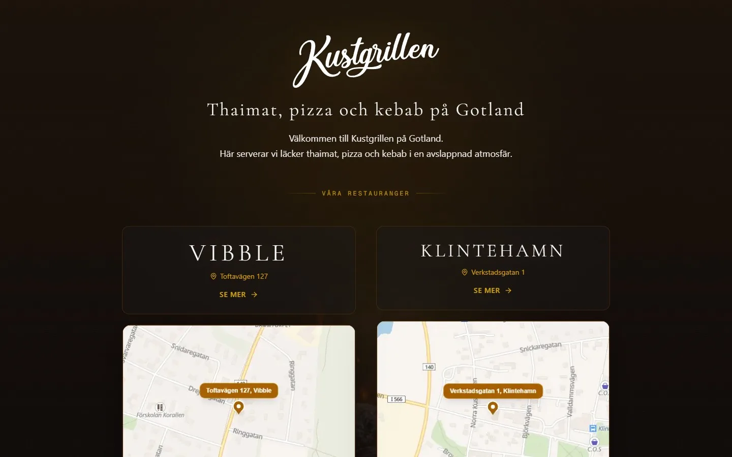 Skärmbild av Kustgrillens hemsida
